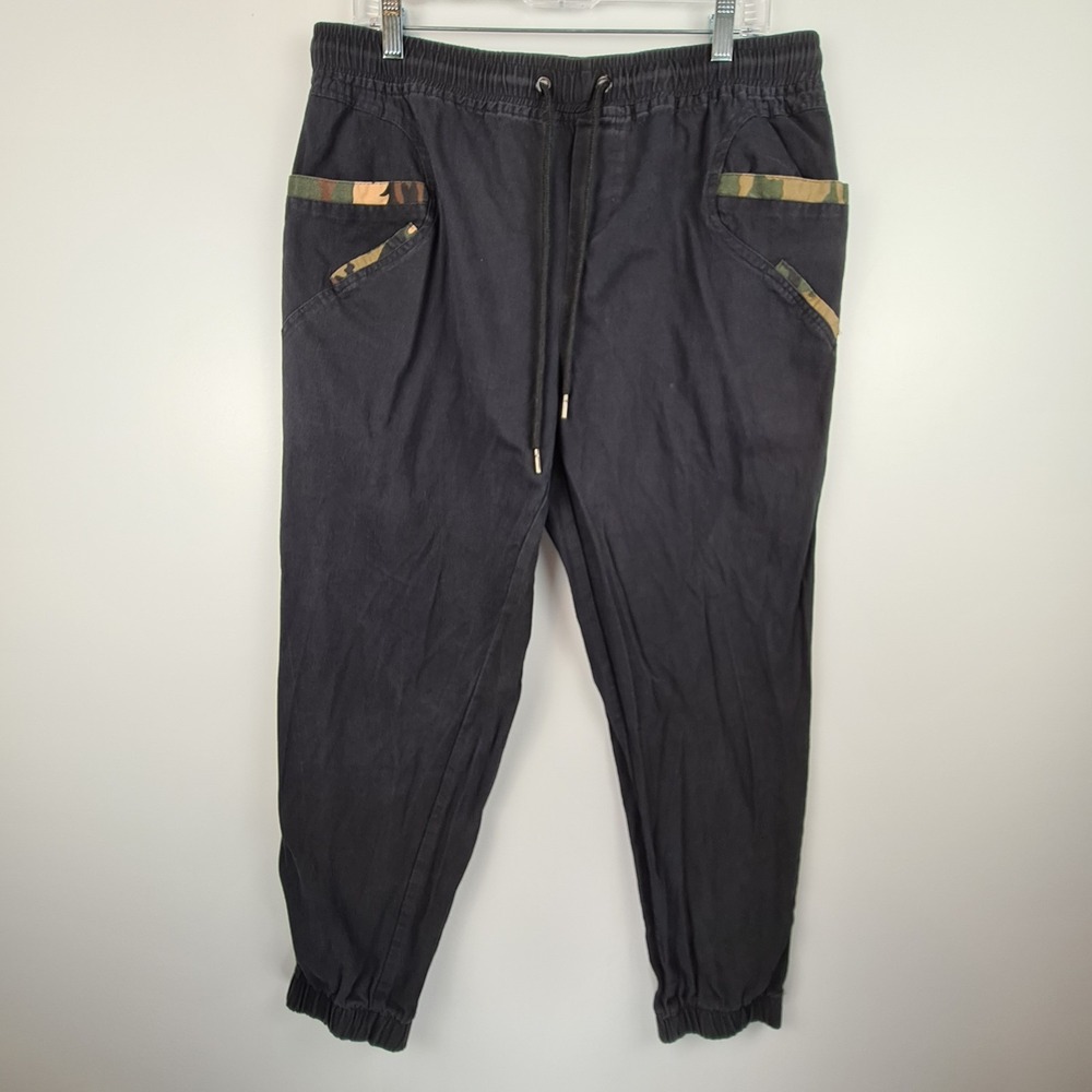 Women's Sweatpants Stretch Elastic‎ Waist Jogger Pants XL Drawstring Black Camo